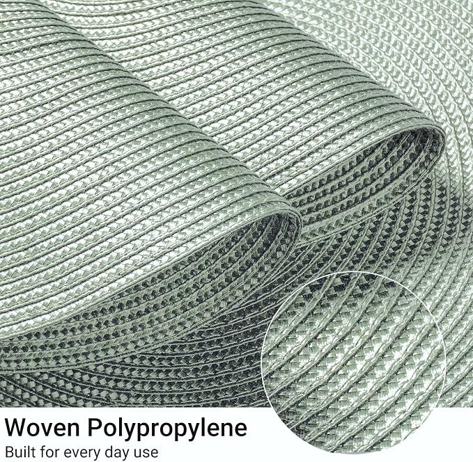 FunWheat Round Braided Placemats Set of 4 Table Mats for Dining Tables Woven Washable Non-Slip Place mats 15inch (Fog Green, 4pcs)