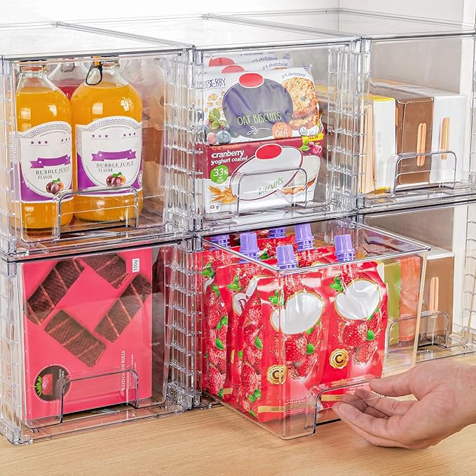 Vtopmart 4 Pack Large Stackable Storage Drawers, Clear | Easily Assemble Bathroom Closet Undersink Organizers and Storage Kitchen Cabinets,Pantry,Makeup,Medicine Organization