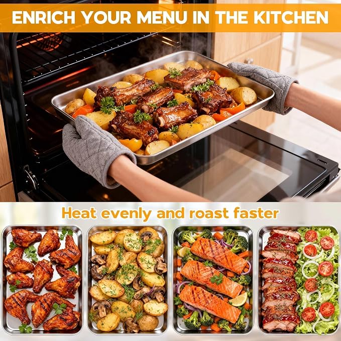 Onader Baking Sheet Pans, 18 x 13 Inch Cookie Sheet for Baking, Set of 2 | Stainless Steel Baking Trays, Large Sheet Pans for Roasting and Cooking, Non-Toxic Half Sheet Pans, Dishwasher Safe