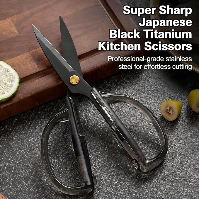 Kitchen Shears Scissors&Sharp Scissors, ARCHIKING 7.7inch Black Titanium Plated Scissor-Meat and Poultry Shears, Dishwasher Safe, Acrylic Handel All Purpose Stainless Steel Utility Scissor Black