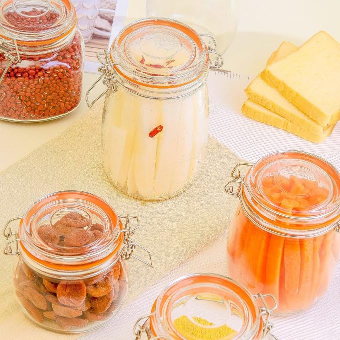 Hovico 25 oz Glass Jars With Airtight Lids And Leak Proof Rubber Gasket,Wide Mouth Mason Jars With Hinged Lids For Kitchen Canisters 750ml, Glass Storage Containers