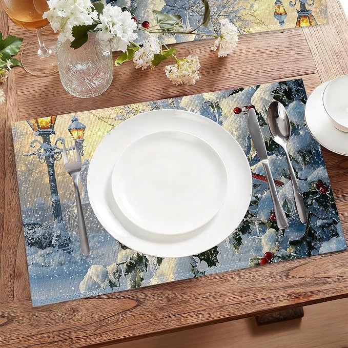 Table Placemats Set of 6,Winter Cardinal Birds Cloth Placemats,Christmas Holiday Heat-Resistant Table Mats for Kitchen Dining Room Decoration,Non-Slip Fabric Place Mats 11.8x17.7 Inch