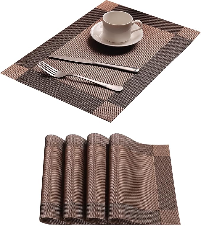 Table Placemats Dining Table Place Mats Set of 4 Heat Resistant Insulation Non-Slip Vinyl for Kitchen Dining Room 18" * 12" Dark Brown
