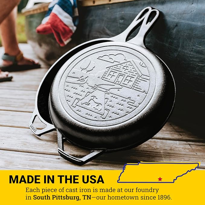 Lodge Wanderlust Cabin Cast Iron Combo Cooker - Seasoned 2-Piece Dutch Oven & Skillet Set - Convertible Lid for Versatile Indoor & Outdoor Cooking - 3.2 Quart