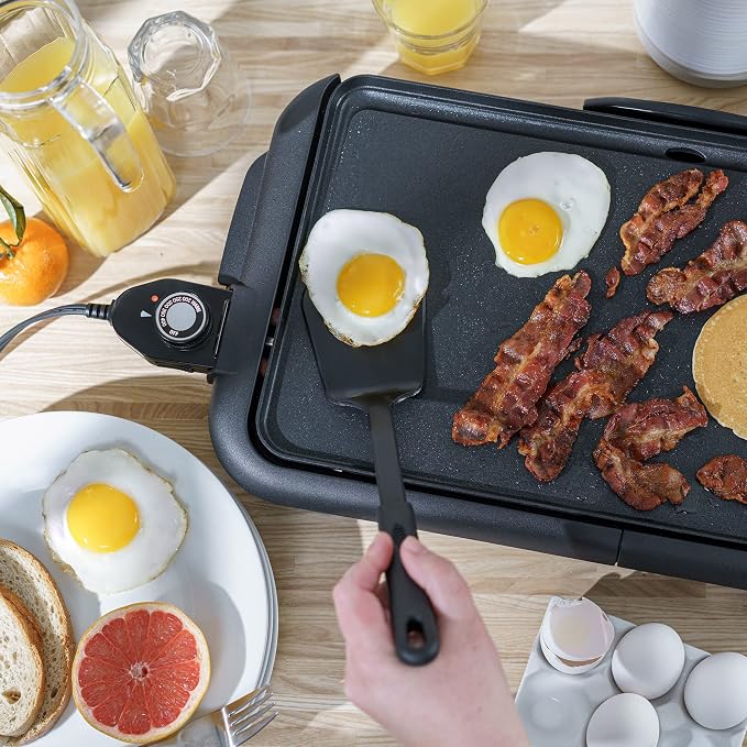bella 10"x18" Electric Griddle with Warming Tray, Copper/Black