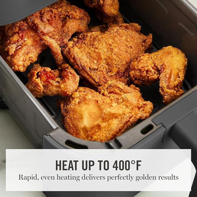 Martha Stewart 6-Quart Air Fryer, 6 Presets, Space Saving, Caviar Gray | 3lb Capacity, PFAS-Free Ceramic Nonstick Basket & Tray, Bake, Roast, Broil, Dehydrate, Reheat, Shake Reminder, Heat up to 400