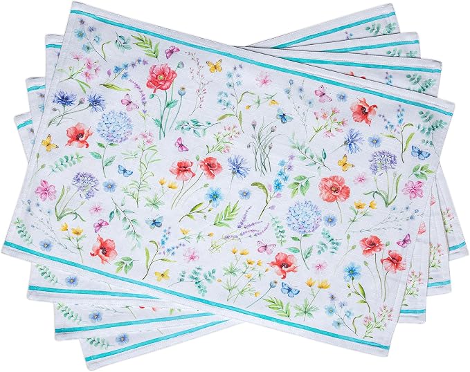 Maison d' Hermine Placemats Set of 4 Reusable 100% Cotton (13"x19") | Cloth Place Mats Washable Table Mats for Kitchen Dining Party Wedding Hotel Home Restaurant Spring Summer - Just Floral
