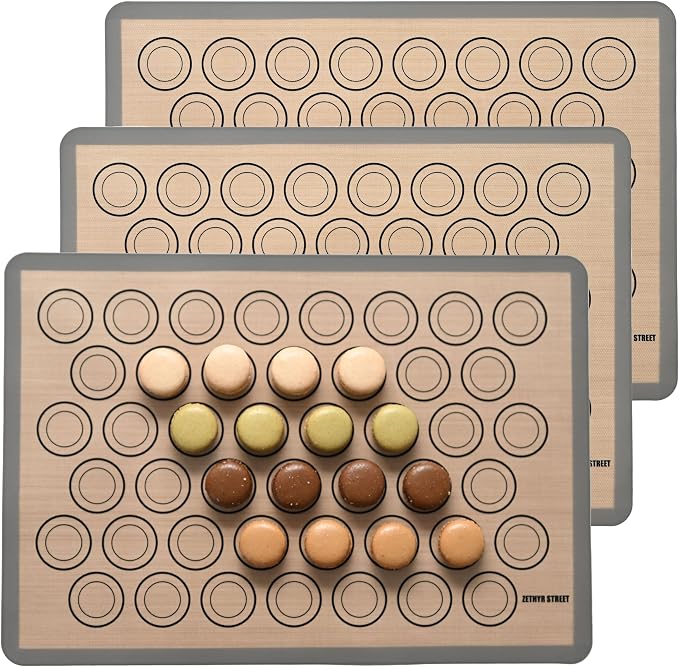Macaron Baking Mat Silicone Non Stick, 3/4 Sheet Reusable Pack of 3 Gray | Non-Stick Macaron Mat for Easy Baking, Heat Resistant & Dishwasher Safe, Reusable & Eco-Friendly, For Cookies & More, 13x19”