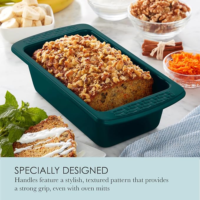 Chicago Metallic Everyday Nonstick Loaf Pan, 9x5 Inch Carbon Steel Bread Pan for Baking, Emerald Green, PTFE and PFOA Free Silicone Coating, Oven Safe to 450F