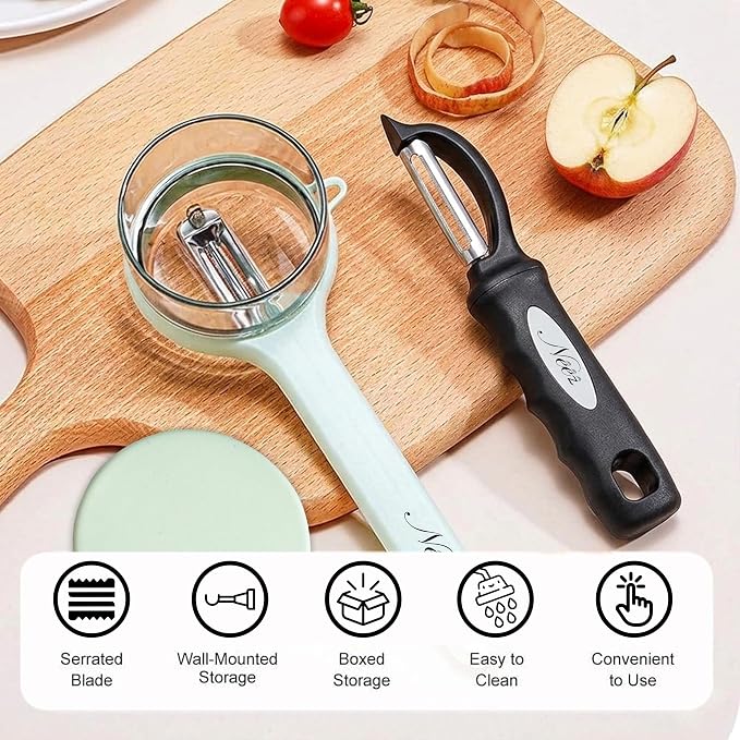 Swivel Vegetable Peeler + Fruit Peeler with Container & Cleaning Brush, Ultra Sharp Stainless Steel Blades, Ergonomic Soft Grip Handle, Multi-Purpose Peeling Knife for Potato, Carrot, Apple,3 pcs