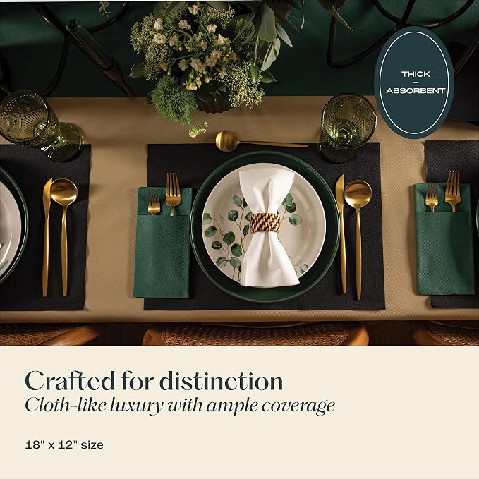 Disposable Green Paper Placemats for Dining Table - 100-Pack 18" x 12" Cloth-Like Rectangle Paper Placemats for Christmas, Baby, Kids, Party Or Weddings.