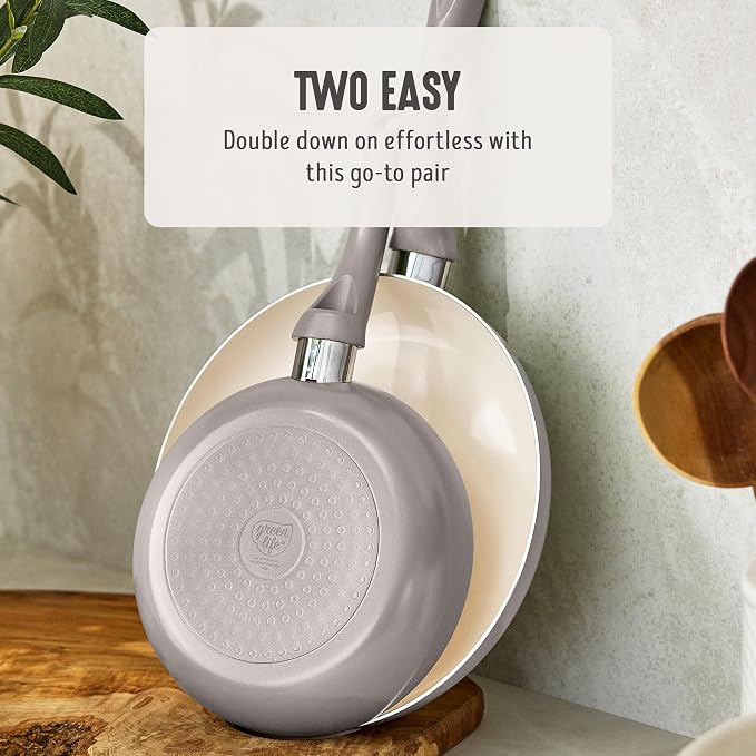 GreenLife 2 Piece (8" & 10") Ceramic Nonstick Skillet Set, Light Gray | PFAS-Free Nonstick Coating, Frying Pans, Omelet Pans, Everyday Pan, Induction Ready, All Stovetop Compatible, Dishwasher Safe