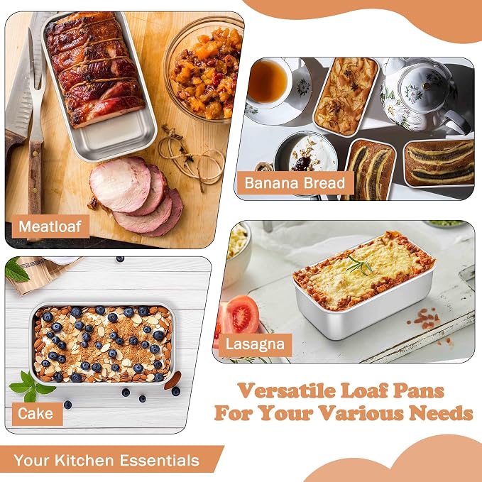 TeamFar Mini Loaf Pan, 12 PCS Stainless Steel Loaf Pans for Baking Bread | 6.3 x 3.5 Inch Bread Baking Pan for Homemade Bread, Meatloaf, Cake and Brownies, Non-Toxic, Oven & Dishwasher Safe