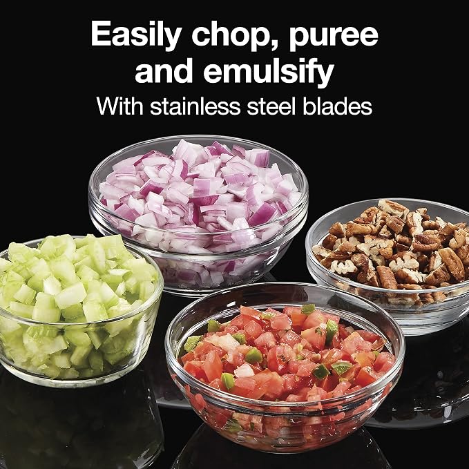 Proctor Silex Durable Electric Vegetable Chopper & Mini Food Processor | 3.5 Cup Bowl | 2 Speeds For Chopping, Puree & Emulsify | Stacking Design For Easy-Assembly | 350 Watts | Silver | 72870
