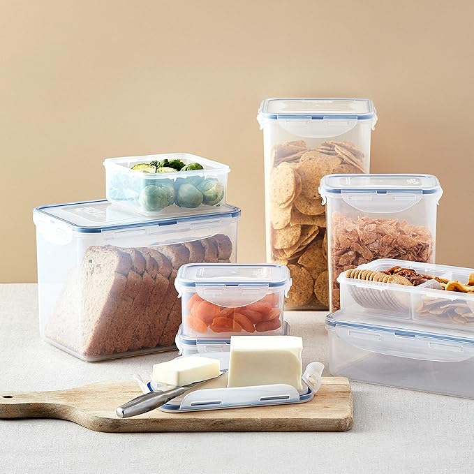 LOCK & LOCK Easy Essentials Pantry Food storage containers with lids/Pantry storage/Airtight containers, BPA free - Square - 11 cup - Great for Sugar, Clear, Square - 88 Ounce (Pack of 2)