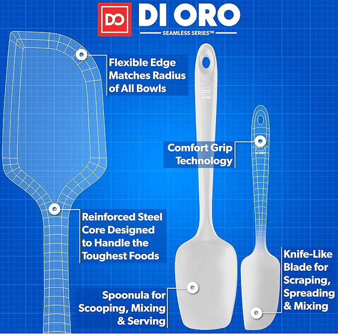 DI ORO Silicone Spatula Set - 600F Heat Resistant, 3-Pc Stone | Rubber scraper won't scratch nonstick pans; For baking, cooking, mixing, and frosting; BPA-free and dishwasher safe