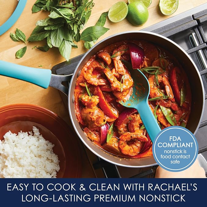 Rachael Ray Cook + Create Nonstick Sauté Pan with Lid, 3 Quart, Agave Blue