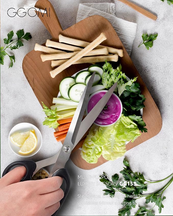 2.2T Stainless Blade Kitchen Scissors - 9.6in x 1Pack | Korean Style Sharp Heavy Duty All Purpose Kitchen Shears for Cooking Food | Barbecue Kalbi Rib Meat Cutting Dishwasher Safe (GG153, Black)