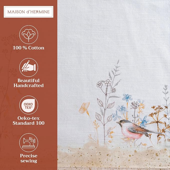 Maison d' Hermine Placemats Set of 4 Reusable 100% Cotton (13"x19") | Cloth Place Mats Washable Table Mats for Kitchen Dining Party Home Restaurant Spring Summer - Meadow Florals - Beige