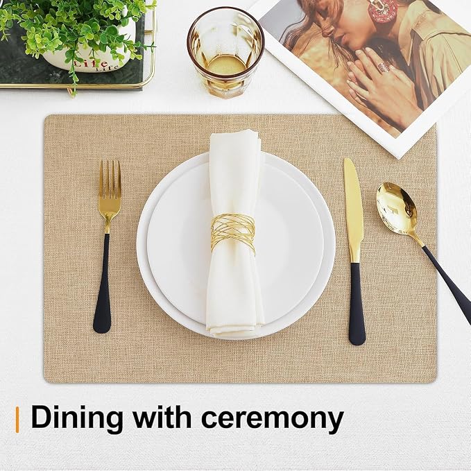 Homaxy Cloths Placemats for Dining Table Set of 8, 13" x 19", Flaxen | Heat Resistant, Washable, Cotton Linen Blend Table Mats, Easy to Clean Place Mats, Indoor Outdoor