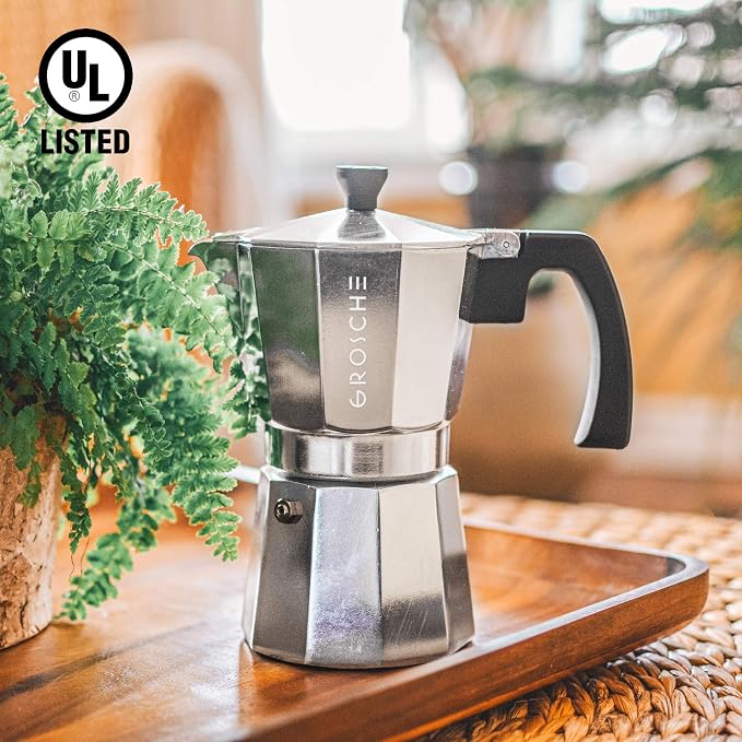 GROSCHE Milano Moka Pot | 9 Espresso Cup - 15.2 oz | Stovetop Espresso Percolator & Coffee Maker – Portable, Ideal for Home and Camping | Cuban Coffee Maker And Italian Moka Pot For Stovetop Espresso; For Gas, Electric, And Propane Stoves With A Soft-T...