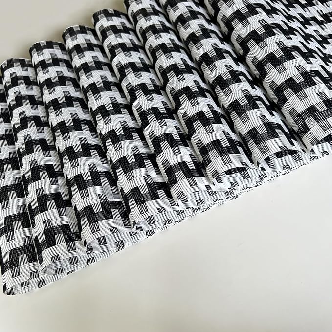 WAZAIGUR Placemats Set of 8, Woven Vinyl Table Placemats, Black White | Placemat, Blending Color Durable Washable Place Mats Indoor Outdoor Heat-Resistant Anti-Skid Kitchen Dining Table Mats