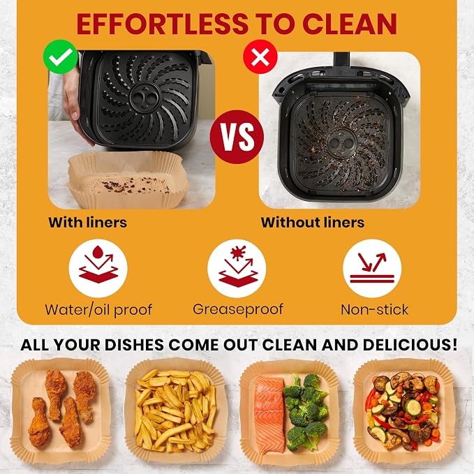 500Pcs Air Fryer Liners Disposable | Non-Stick and Oil Proof for Easy Cleanup Airfryer Liners, 8” Square for 5-8 qt Basket by Baker's Signature