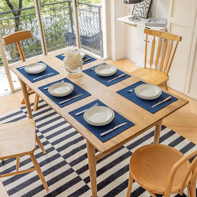 Demetex Navy Blue Place Mats Set of 8 Modern Wipeable Placemats Heat Resistant Table Mats for Holiday Picnic Dinner, 13x19 inch, Navy Blue