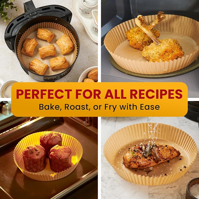 Air Fryer Liners for Ninja, 125 Pcs Round Disposable Airfryer Paper Liners | Non-Stick and Oil Proof for Easy Cleanup, Great for Oven, Pans & Baking – 8" for 5-8 qt Basket by Baker's Signature