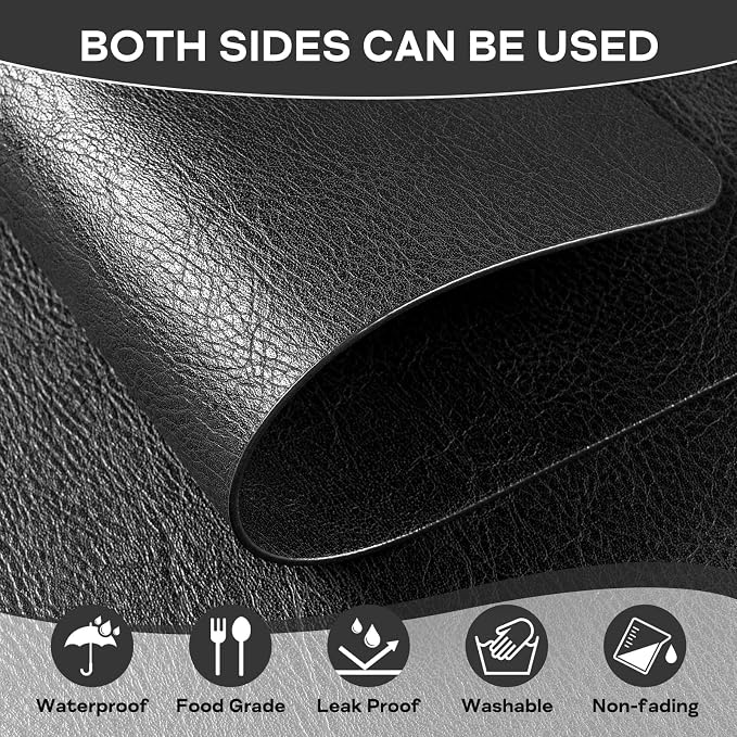 Faux Leather Placemats Set of 6 Heat Resistant Table Mats 17×12 Inch | Waterproof & Wipeable Place Mats Set of 6 Dual Sided Table Placemats for Kitchen Dining Decor Indoor & Outdoor 43×30 CM Black