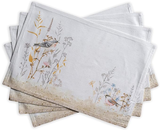 Maison d' Hermine Placemats Set of 4 Reusable 100% Cotton (13"x19") | Cloth Place Mats Washable Table Mats for Kitchen Dining Party Home Restaurant Spring Summer - Meadow Florals - Beige