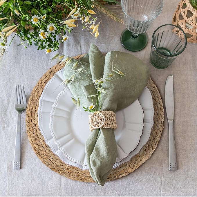 Kochorie Set of 12 Round Woven Placemats - 13.8 Inches Natural Boho Rattan Wicker Table Mats for Home Dining Table