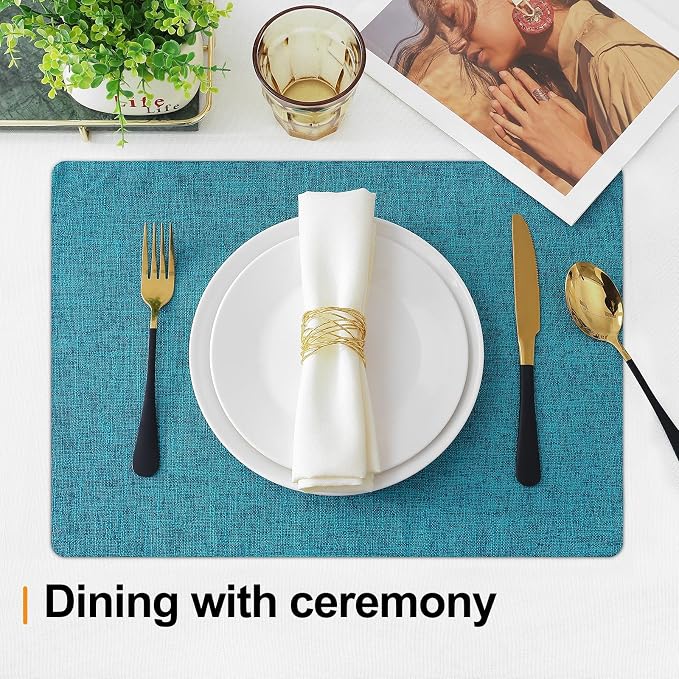 Homaxy Cloths Placemats for Dining Table Set of 6, 13" x 19", Teal | Heat Resistant, Washable, Cotton Linen Blend Table Mats, Easy to Clean Place Mats, Indoor Outdoor