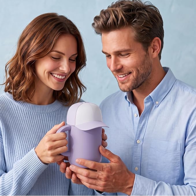 asobu Happy Hat Mug – 12 oz Double-Walled Stainless Steel Insulated Cup with Beanie-Shaped Lid – Ceramic Inner Coating – Spill-Proof and Ergonomic Design for Home and Travel (Puple)