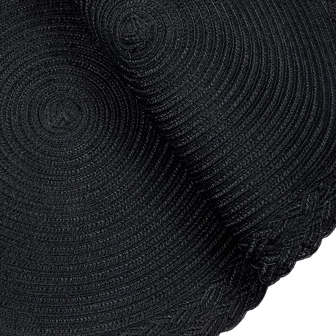 SHACOS Round Placemats Set of 4 Boho Braided Border 15 inch Circle Place Mats Washable Fabric Table Mats for Kitchen Dining Table, Black
