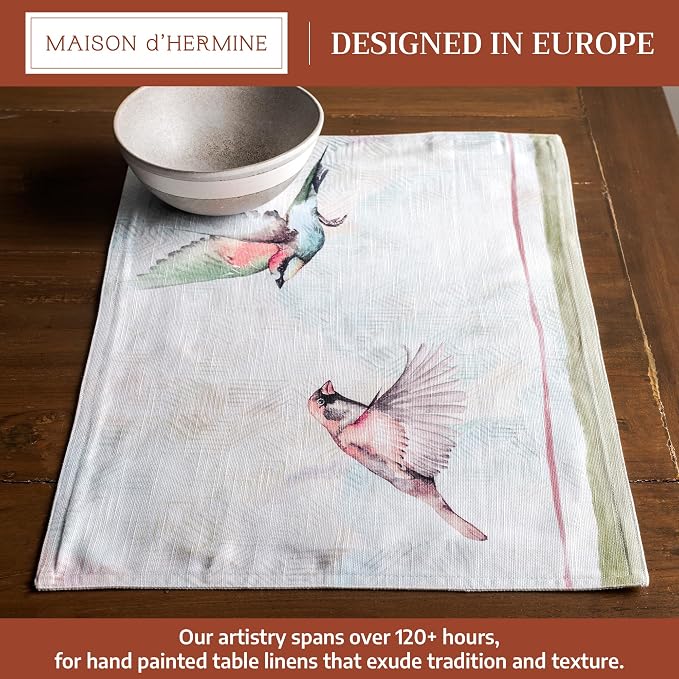 Maison d' Hermine Placemats Set of 4 Reusable 100% Cotton (13"x19") | Cloth Place Mats Washable Table Mats for Kitchen Dining Party Wedding Hotel Home Restaurant Spring Summer - Flying Birds
