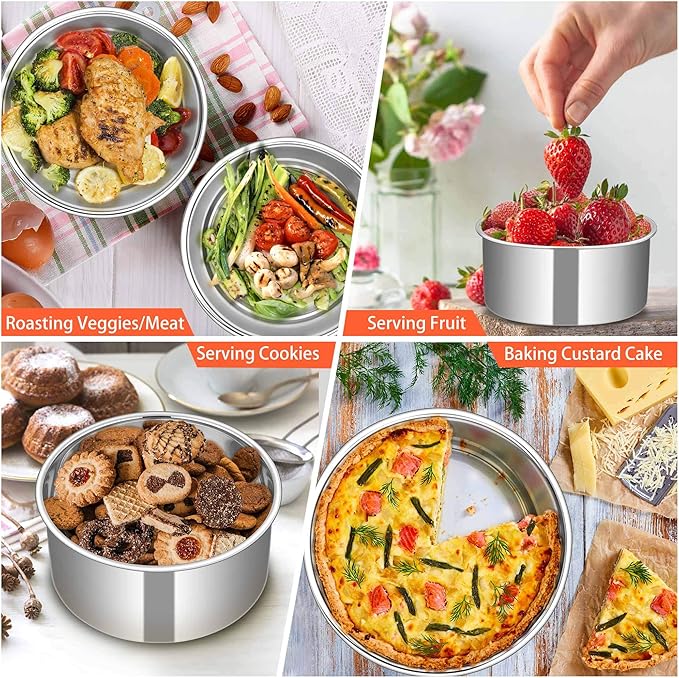 TeamFar 6 Inch Cake Pan, 6” x 3” Stainless Steel Round Baking Pan Set of 3 | Layer Cake Baking Tins for Wedding Birthday Party, Non-Toxic, Heavy Duty, Deep Straight Side, Mirror Finish, Dishwasher Safe