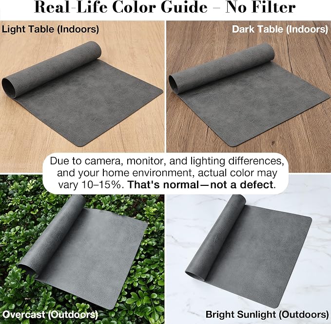 Roxifina Faux Leather Placemats Set of 8 - Vinyl Placemats Wipeable Waterproof Oil-Proof PU Place Mats Heat Resistant Reversible Table Mats for Dining, Kitchen, Outdoor, 12 x 17 Inch (Gray)