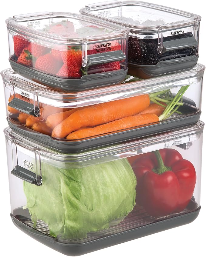 Progressive International Prepworks by Progressive Produce ProKeeper, 3-Quart, Stay-Fresh Vent System, Small Peppers, Tomatoes (Pack of 6)