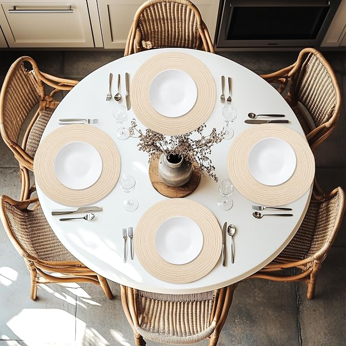 MIAOMIAO Round Placemats Set of 6 Woven Braided Place Mats(Black Gray) | 14.5 Inch Cotton Polyester Braided Dining Table Decor Mats Protecting Your Table from Spills & Stains Heat Resistant