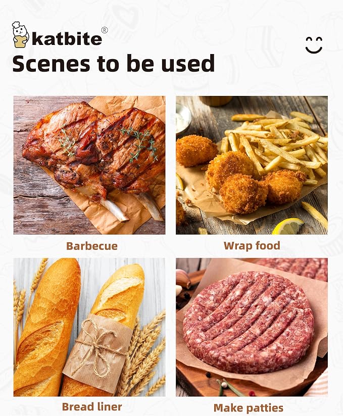 Katbite 300Pcs 6x6 Inches Patty Paper, Burger Patty Paper, Unbleached Parchment Sheets, Heavy Duty & Non-Stick, Squares for Seperating Patty, Cookies, Storing Foods Wrapping Candies | Unbleached Parchment Sheets heavy duty, ideal for separating patties...