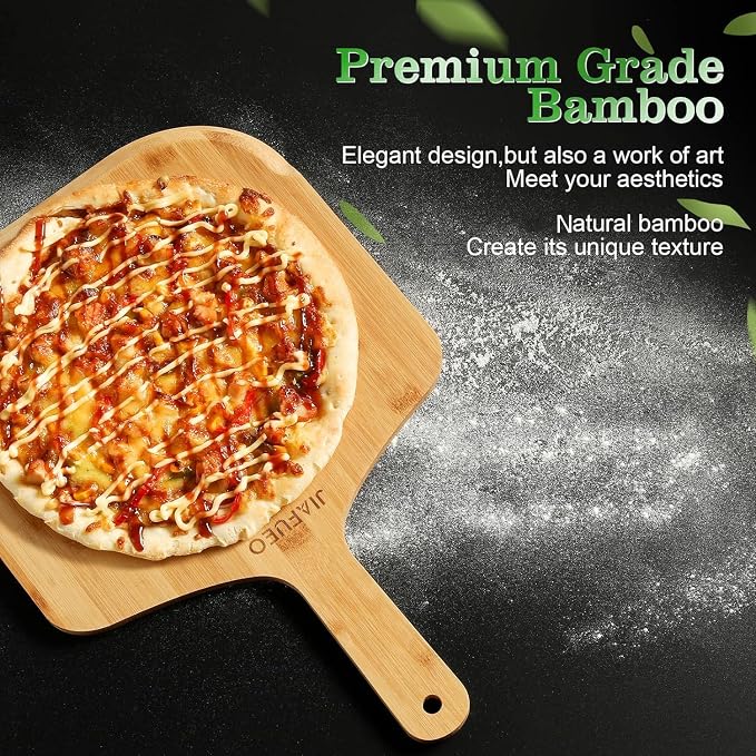 Pizza Peel 12 inch, Bamboo Pizza Paddle Spatula | Wooden Pizza Cutting Board for Cheese Bread Fruit Vegetables, Multi-Purpose Oven Accessories for Baking Homemade