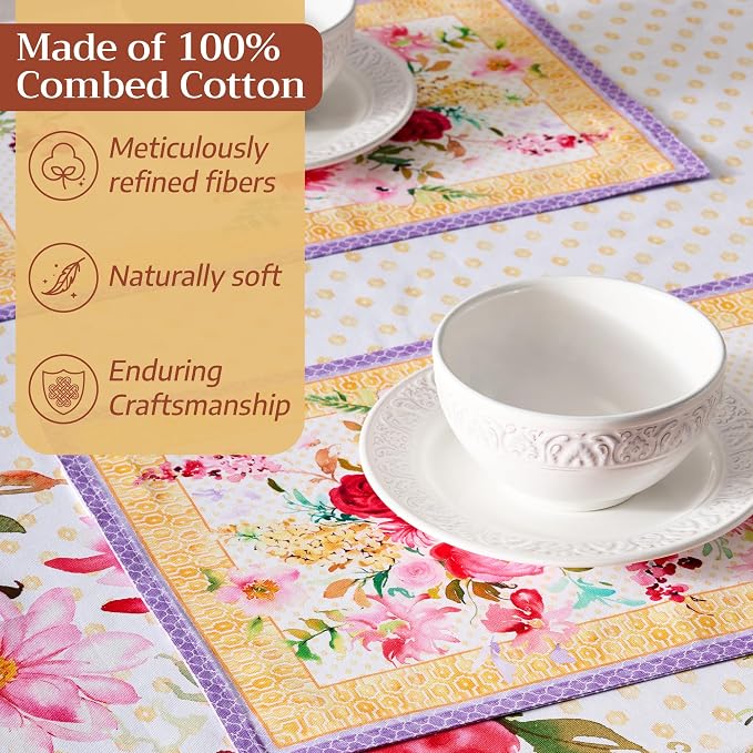 Maison d' Hermine Placemats Set of 4 Reusable 100% Combed Cotton (13"x19") | Cloth Place Mats Washable Table Mats for Kitchen Dining Party Wedding Hotel Home Restaurant Spring Summer - Summer Joy