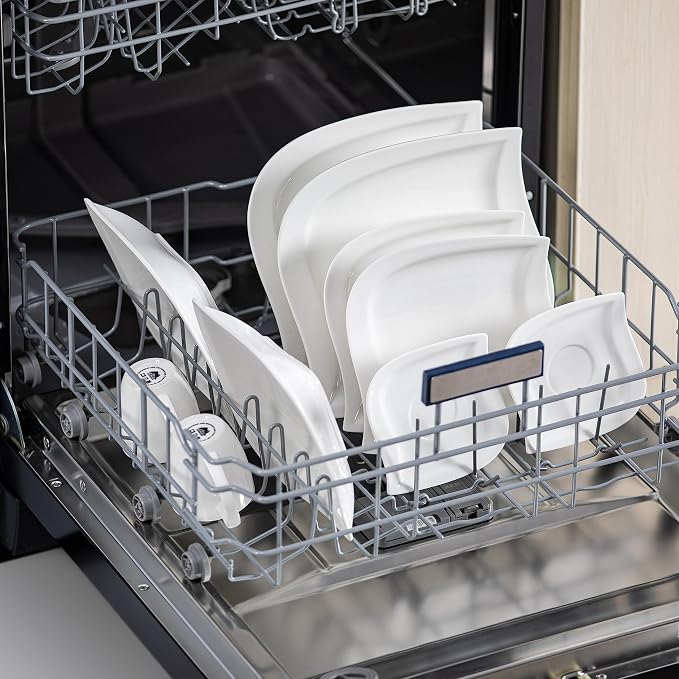 MALACASA 30 Piece Porcelain Dinnerware Set, Ivory White for 6 | Complete with Plates, Bowls, Cups, Saucers, Microwave Oven and Dishwasher Safe Porcelain, Modern Square Design, Service for 6