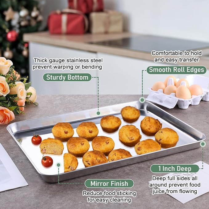 Homikit Baking Sheet with Wire Rack Set (1 Pan+1 Cooling Rack), 16" x 12" | Stainless Steel Jelly Roll Pan with Grid Cooling Rack, Nonstick Baking Cookie Bacon Tray for Oven Cooking, Dishwasher Safe