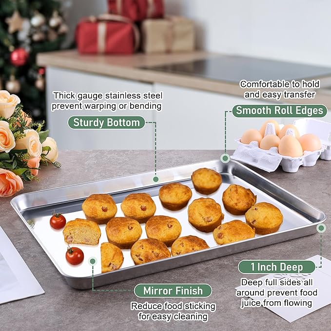 Homikit Jelly Roll Pan with Cooling Rack Set (2 Pans+2 Racks), 16" x 12" | Stainless Steel Baking Sheet Tray with Wire Grid Rack, Cookie Bacon Pan for Oven Cooking Roasting, Rust Proof & Nonstick
