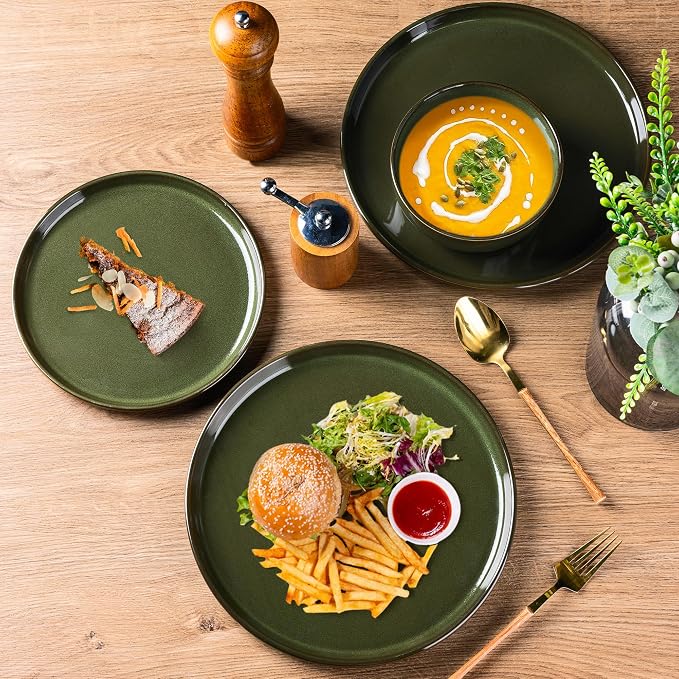 AmorArc Stoneware Dinnerware Sets for 8, 24Pcs Plates and Bowls Sets Dishes | Ceramic Round Reactive Glaze Dishes Set, Highly Scratch Resistant | Dishwasher & Microwave Safe Dishware