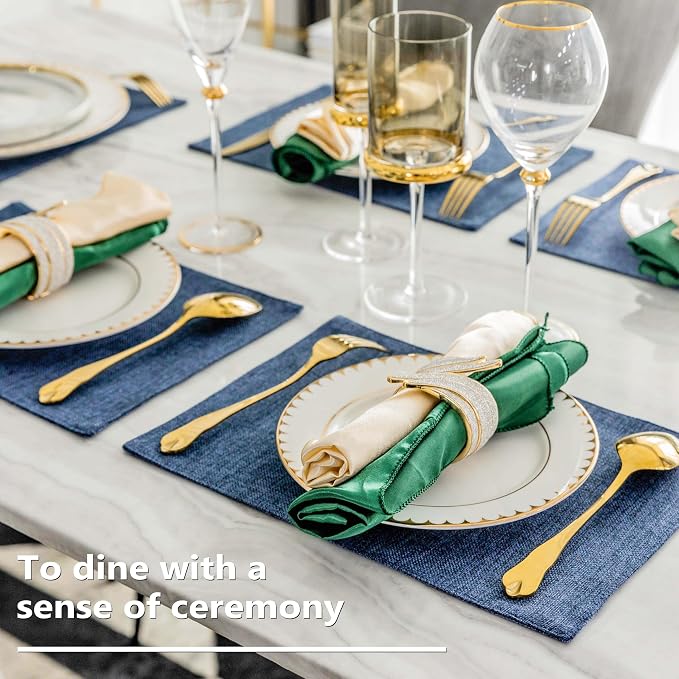 Home Brilliant Set of 8 Placemats Blue Placemats Heat Resistant Dining Table Place Mats Kitchen Table Mats, Navy Blue