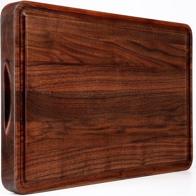 Thick Walnut Wood Cutting Board 18x12 in Large Wooden Chopping Board | Cut Board for Kitchen with Juice Groove Handles, Non-slip Mats,Reversible Butcher Block, Chopping Board
