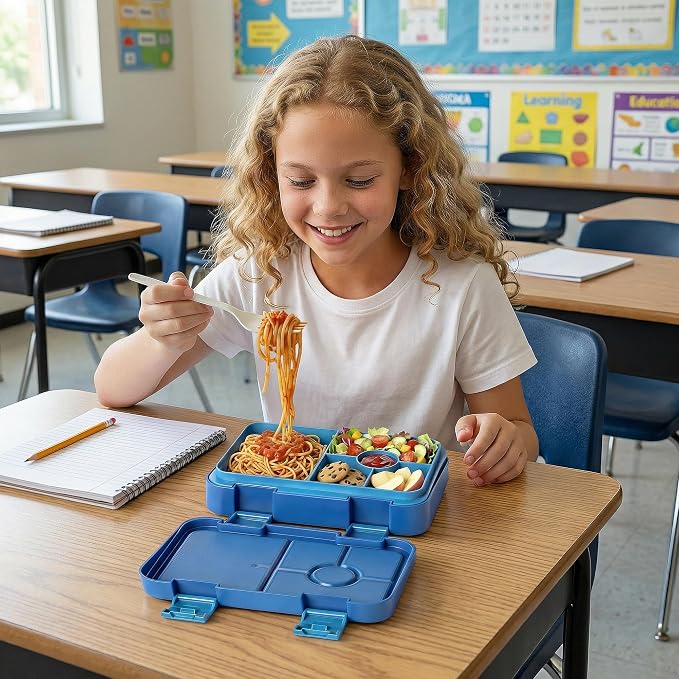 Bento Lunch Box for Kids, 5/6 Compartments, Blue | Dishwasher Safe Back to School Snack Bento Lunch Containers Boxes, Ideal Portion Sizes for On-the-Go Meal, Ages 3+, School